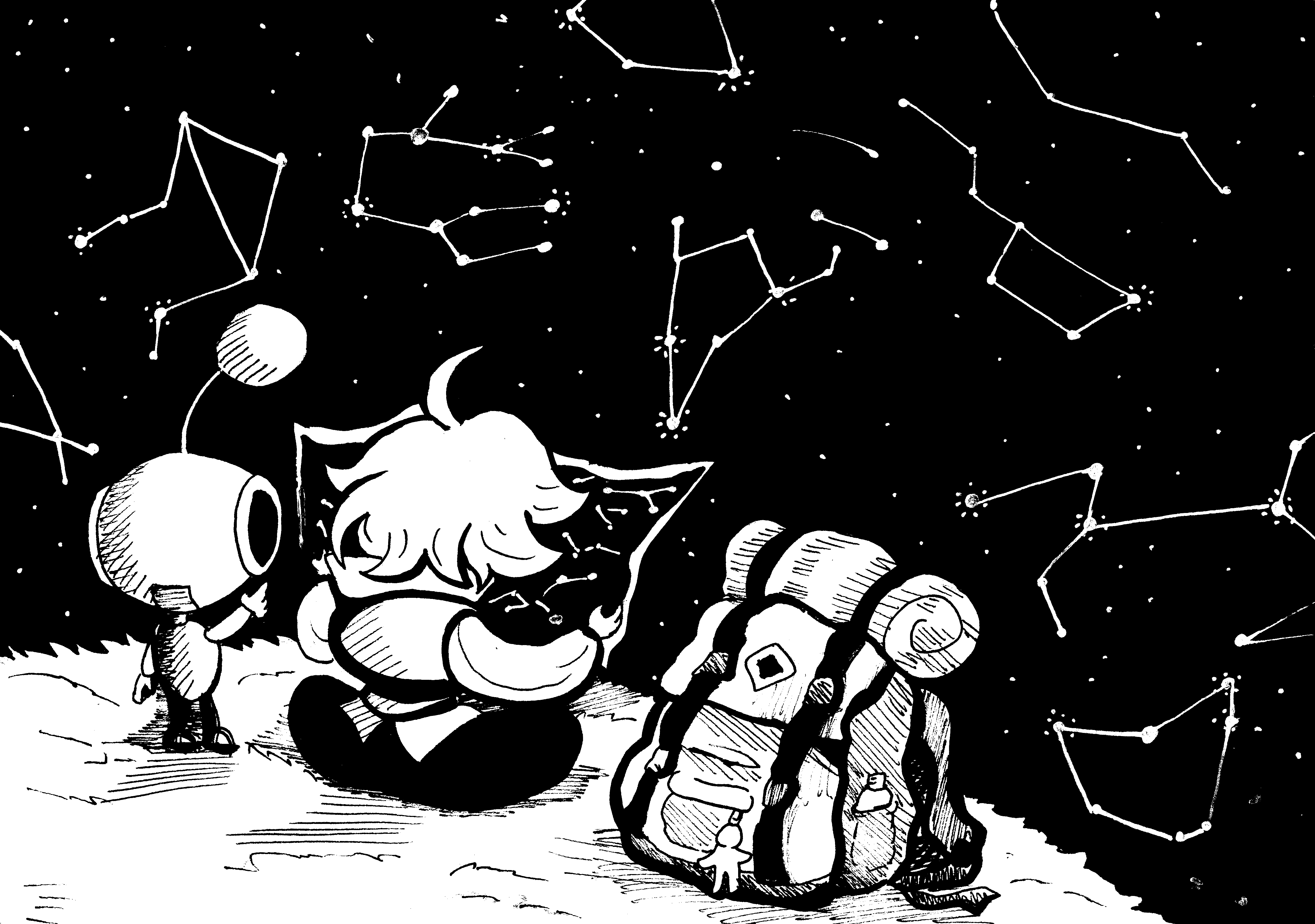 illustration de bibo regardant les etoiles